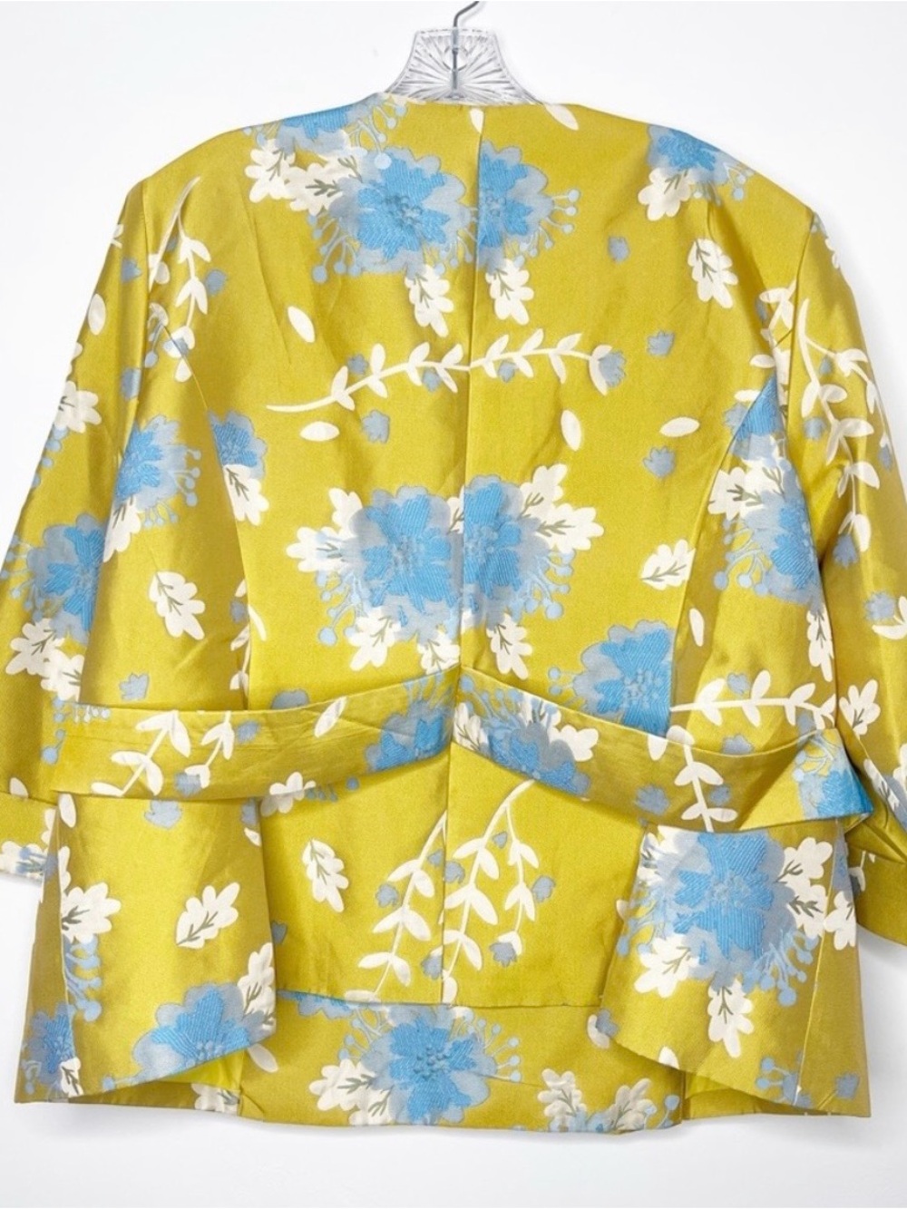 Midnight Velvet Yellow Floral Wrap Blazer with Blue & White Accents - Picture 6 of 8